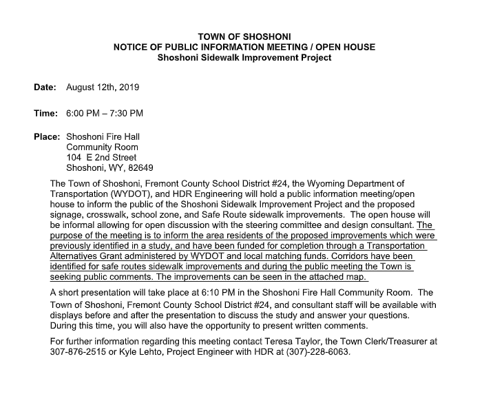 Public Info Meeting for Safe Routes to Schools